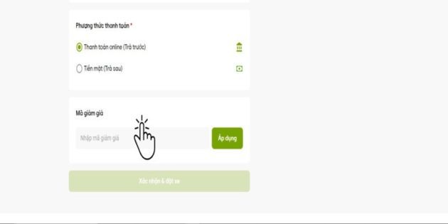 Chọn phương thức thanh toán và mã giảm giá để đặt xe sân bay
