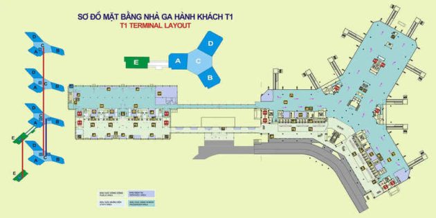 Sơ đồ tầng 2 nhà ga T1 sân bay Nội Bài