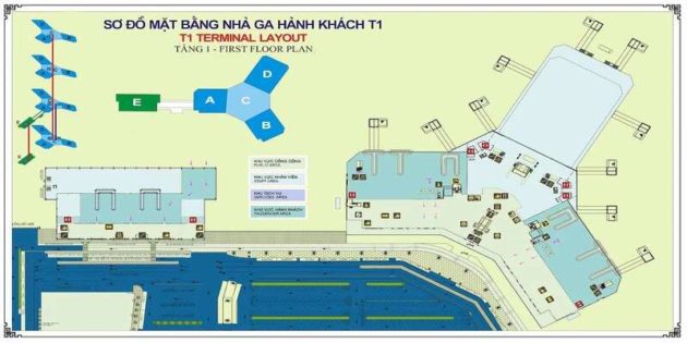 Sơ đồ tầng 1 nhà ga T1 sân bay Nội Bài
